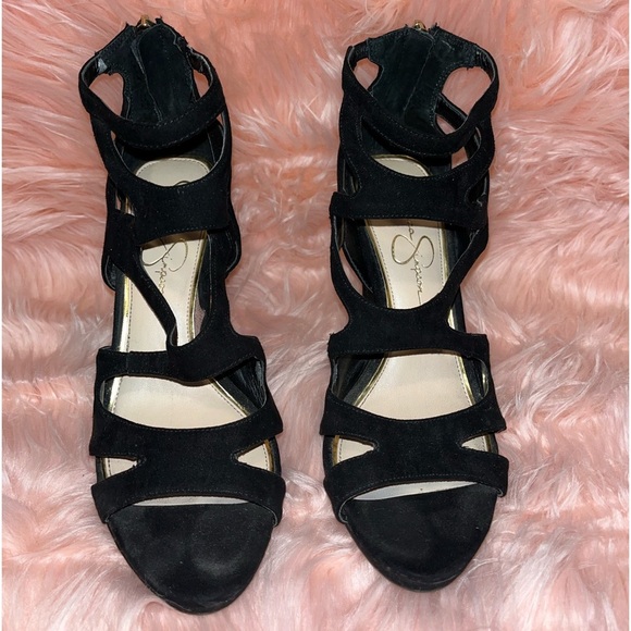 Jessica Simpson‎ Delina Black Wedge Sandals Women’s Size 7.5 - Picture 1 of 11
